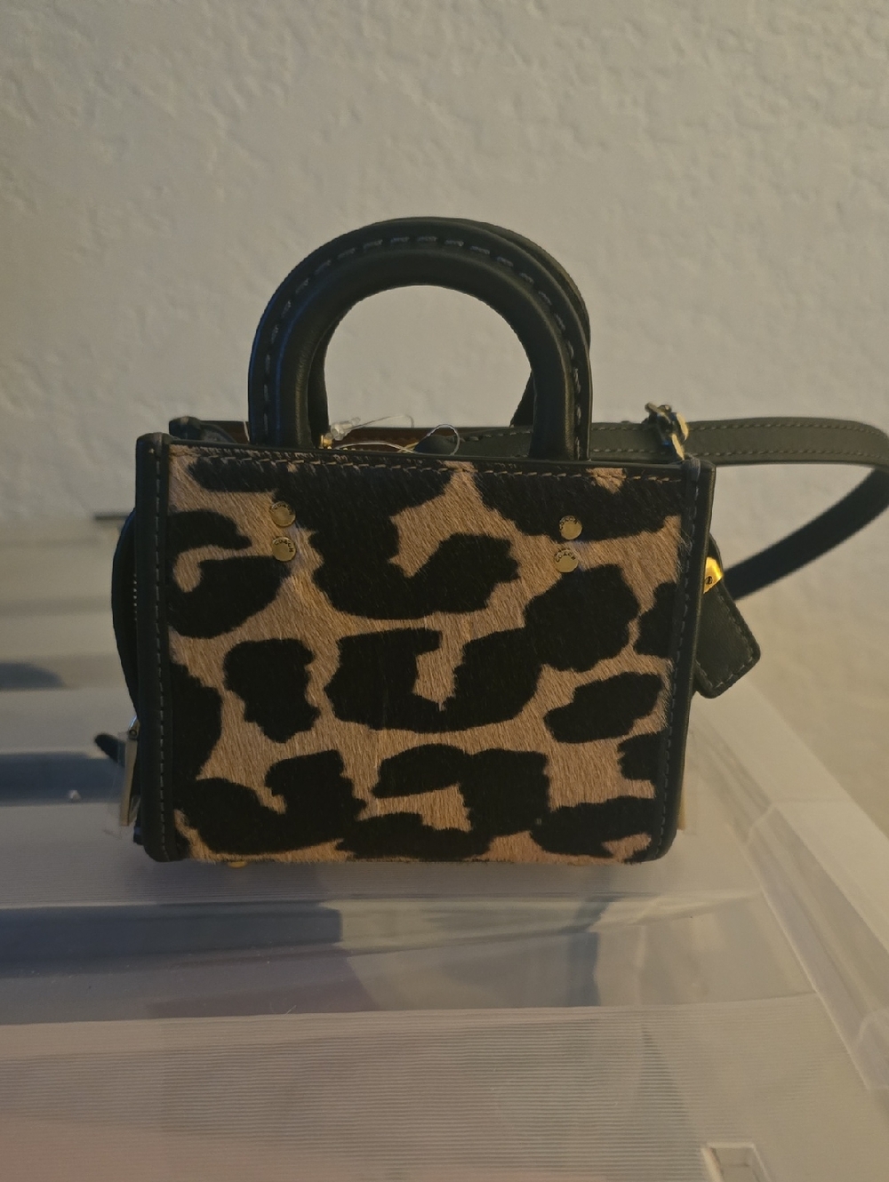 Leopard Print Haircalf Rogue 12in Top-Handle Bag - Black & Tan